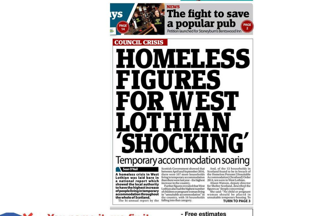 Homeless Figures for west Lothian SHOCKING
